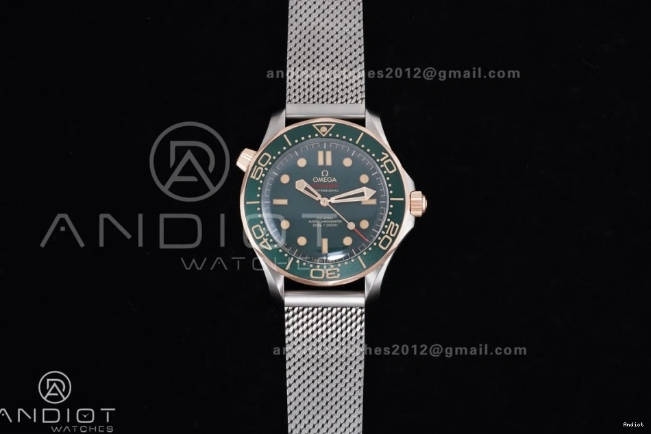 Seamaster on 1:1 VSF Best Mesh Rose Diver Green 300M Edition Dial A8806 Bracelet Gold 1224